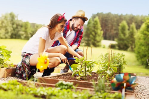 Brentcross garden landscaping with structured planting and paved outdoor areas