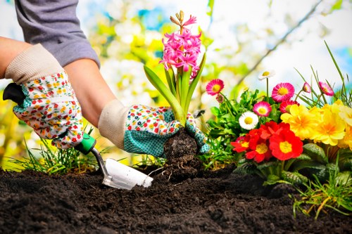Professional Brentcross landscaping with paving and garden structure